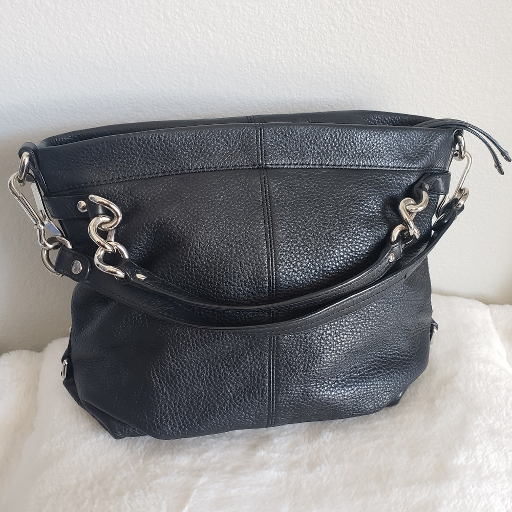 Coach Brooke black pebbled leather hobo shoulder handbag tote